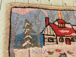Antique Folk Art Grenfell Christmas Hand Hooked Rug