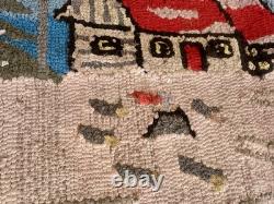 Antique Folk Art Grenfell Christmas Hand Hooked Rug