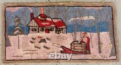 Antique Folk Art Grenfell Christmas Hand Hooked Rug