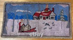 Antique Folk Art Grenfell Christmas Hand Hooked Rug