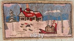 Antique Folk Art Grenfell Christmas Hand Hooked Rug