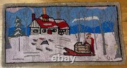 Antique Folk Art Grenfell Christmas Hand Hooked Rug