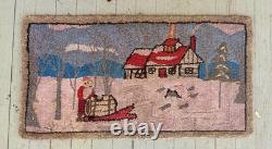 Antique Folk Art Grenfell Christmas Hand Hooked Rug