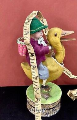 Antique German Easter Girl riding Nodding Duck Candy Container