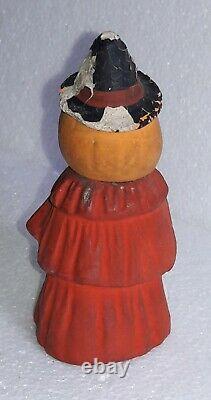 Antique German Halloween Candy Container JACK-O-LANTERN Witch Body Black Cat