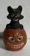 Antique German Halloween Jack-o-lantern Black Cat Candy Container (top Only)
