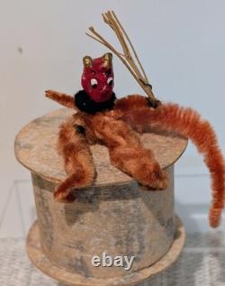 Antique German Krampus Devil Chenille Candy Container 1920s Vintage Box Stamped