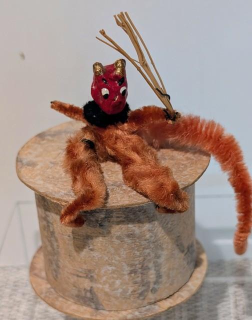 Antique German Krampus Devil Chenille Candy Container 1920s Vintage Box Stamped