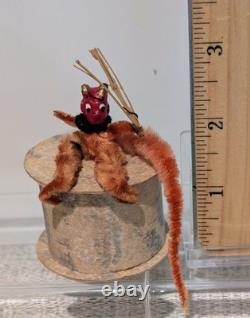 Antique German Krampus Devil Chenille Candy Container 1920s Vintage Box Stamped