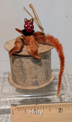 Antique German Krampus Devil Chenille Candy Container 1920s Vintage Box Stamped