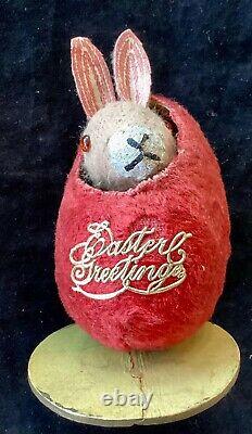 Antique German Mohair Mechanical Easter Rabbit in Egg