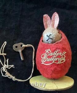 Antique German Mohair Mechanical Easter Rabbit in Egg