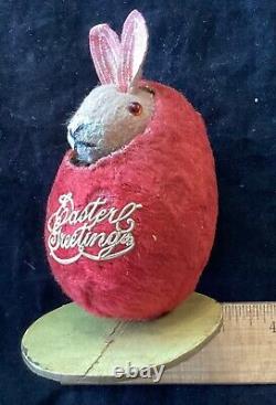 Antique German Mohair Mechanical Easter Rabbit in Egg