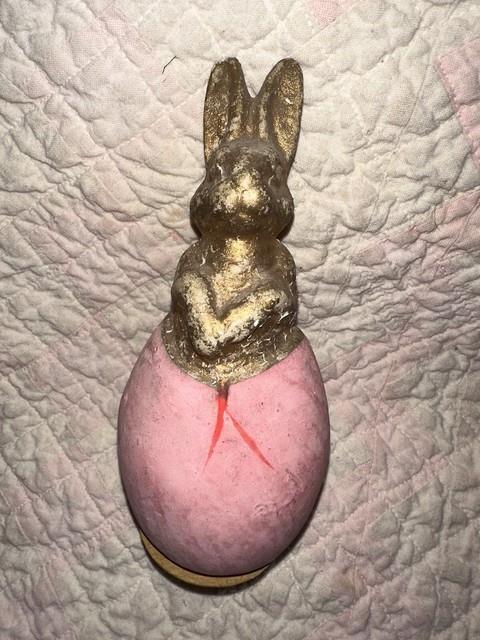 Antique German Paper Mache Bunny In Egg Candy Container