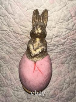 Antique German Paper Mache Bunny In Egg Candy Container Antique German Paper Mache Bunny In Egg Candy Container