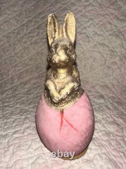 Antique German Paper Mache Bunny In Egg Candy Container Antique German Paper Mache Bunny In Egg Candy Container