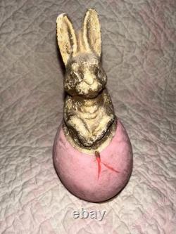 Antique German Paper Mache Bunny In Egg Candy Container Antique German Paper Mache Bunny In Egg Candy Container