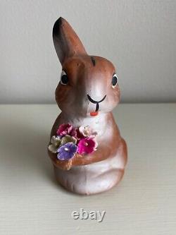 Antique German Paper Mache Rabbit Candy Container with flowers
