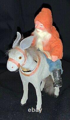 Antique German Santa Figure Riding Paper Mache Nodder Donkey