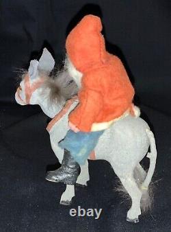 Antique German Santa Figure Riding Paper Mache Nodder Donkey