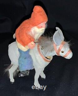 Antique German Santa Figure Riding Paper Mache Nodder Donkey