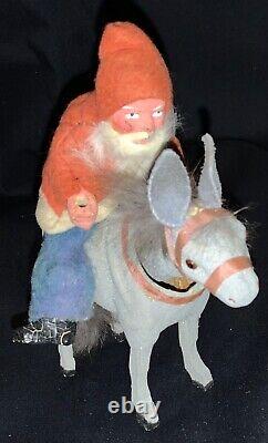 Antique German Santa Figure Riding Paper Mache Nodder Donkey