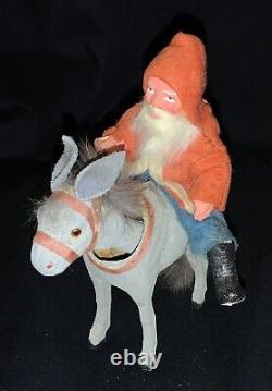 Antique German Santa Figure Riding Paper Mache Nodder Donkey