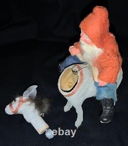 Antique German Santa Figure Riding Paper Mache Nodder Donkey