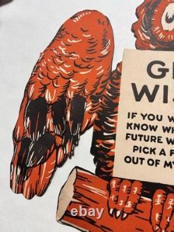 Antique Gibson Halloween Fortune Owl Get Wise Pick a Feather Rare Collectible