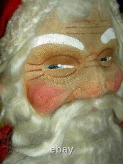 Antique HAFT cloth, straw stuffed SANTA CLAUS doll store display c1929 withlight