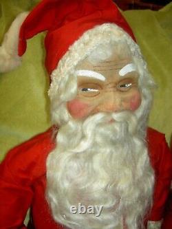 Antique HAFT cloth, straw stuffed SANTA CLAUS doll store display c1929 withlight