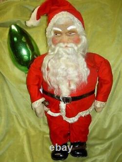 Antique HAFT cloth, straw stuffed SANTA CLAUS doll store display c1929 withlight