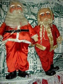 Antique HAFT cloth, straw stuffed SANTA CLAUS doll store display c1929 withlight