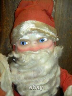 Antique HAFT cloth, straw stuffed SANTA CLAUS doll store display c1929 withlight