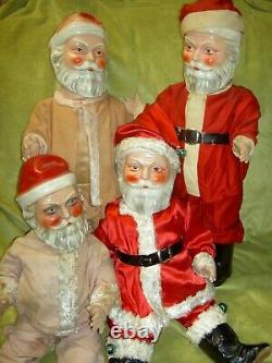 Antique HAFT cloth, straw stuffed SANTA CLAUS doll store display c1929 withlight