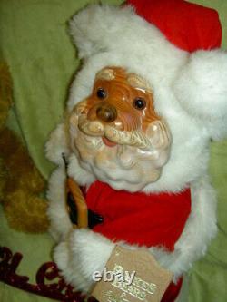 Antique HAFT cloth, straw stuffed SANTA CLAUS doll store display c1929 withlight