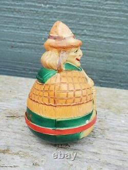 Antique HALLOWEEN Viscoloid Celluloid Witch Roly Poly Toy Figure 1920's