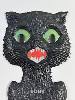 Antique Halloween German Embossed Die Cut Screaming Black Cat LARGE 15