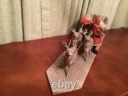 Antique Handmade Cotton Santa Claus and Paper Mâché Sleigh and Cotton Reindeer