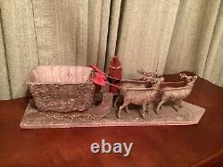 Antique Handmade Cotton Santa Claus and Paper Mâché Sleigh and Cotton Reindeer