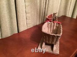 Antique Handmade Cotton Santa Claus and Paper Mâché Sleigh and Cotton Reindeer