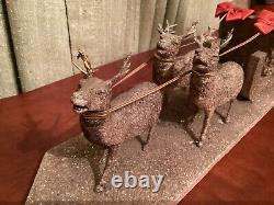 Antique Handmade Cotton Santa Claus and Paper Mâché Sleigh and Cotton Reindeer