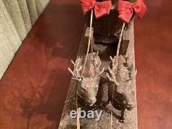 Antique Handmade Cotton Santa Claus and Paper Mâché Sleigh and Cotton Reindeer