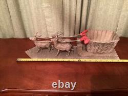 Antique Handmade Cotton Santa Claus and Paper Mâché Sleigh and Cotton Reindeer