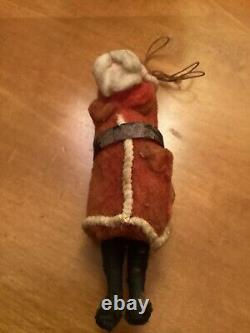 Antique Handmade Cotton Santa Claus and Paper Mâché Sleigh and Cotton Reindeer