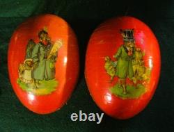 Antique Large Paper Mache 11 Egg Candy Container RED Easter Bunny Rabbit