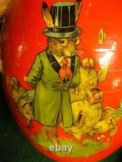 Antique Large Paper Mache 11 Egg Candy Container RED Easter Bunny Rabbit