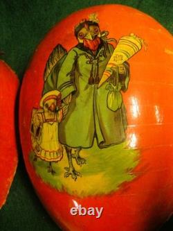 Antique Large Paper Mache 11 Egg Candy Container RED Easter Bunny Rabbit