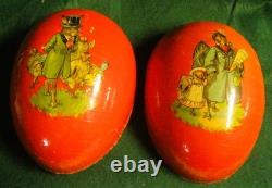 Antique Large Paper Mache 11 Egg Candy Container RED Easter Bunny Rabbit