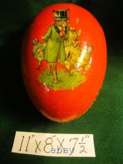 Antique Large Paper Mache 11 Egg Candy Container RED Easter Bunny Rabbit